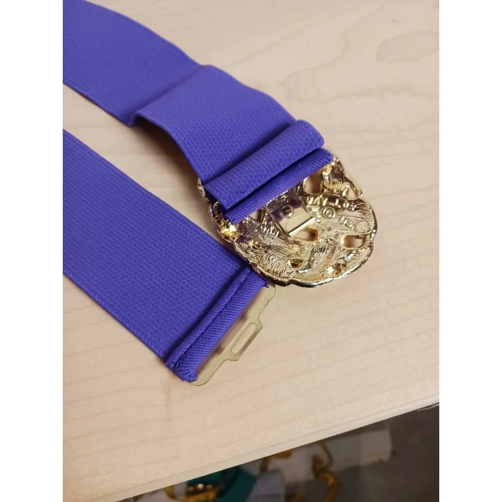 Dia-Lon Vintage Cinch Belt Womens Purple Gold Tone Enamel Knot Buckle Elastic